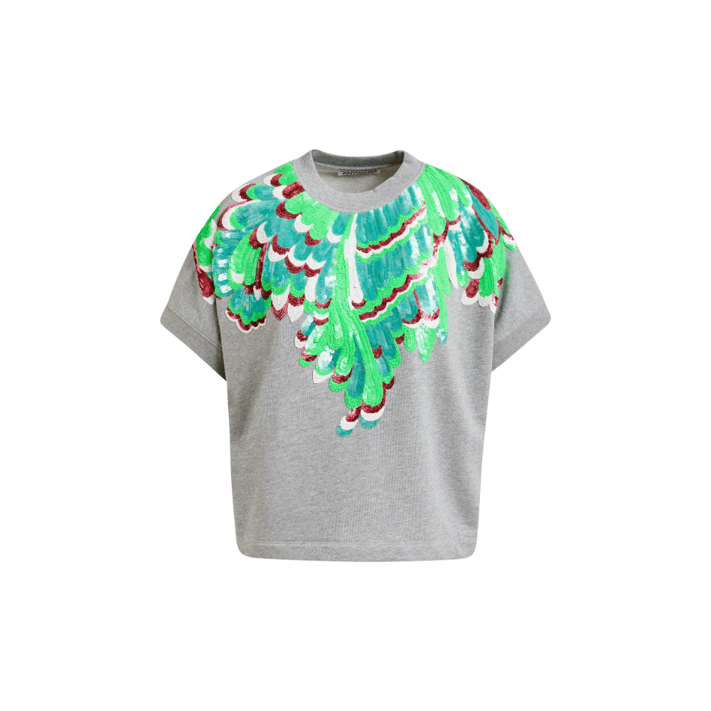 Essentiel Antwerp Jolies Sequin Feather Sweatshirt in Foggy Brain – International designer fashion boutique Australia Riada Concept Woollahra