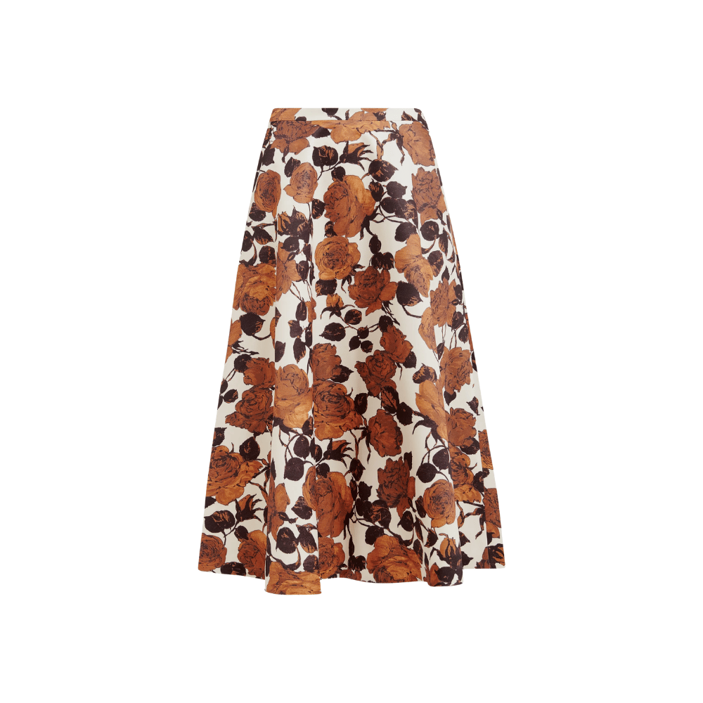 Essentiel Antwerp Julio A-Line Midi Skirt in Brown Floral – International designer fashion boutique Australia Riada Concept Woollahra