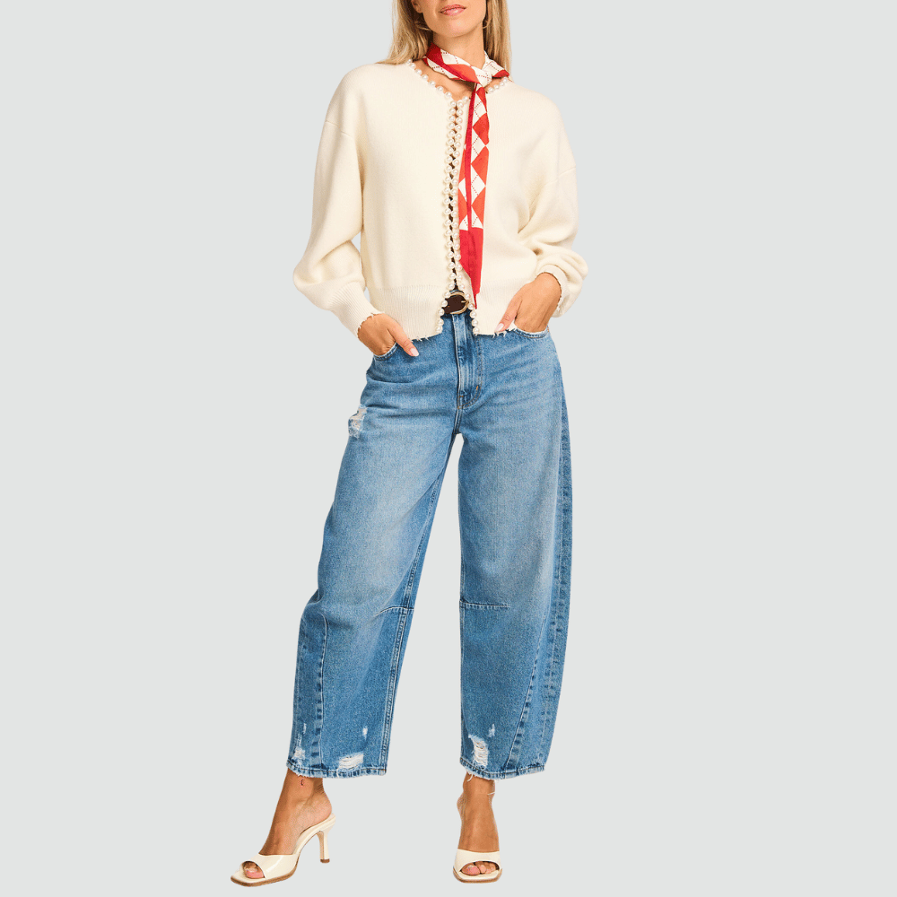 Essentiel Antwerp Ideas Pearl-Embellished Cardigan in Off-White – International designer fashion boutique Australia Riada Concept Woollahra