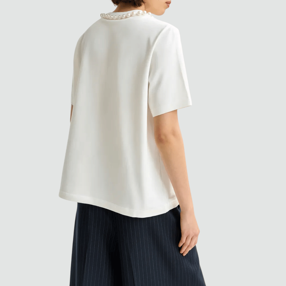 Essentiel Antwerp Isos Beaded Graphic T-Shirt in Red and White – International designer fashion boutique Australia Riada Concept Woollahra