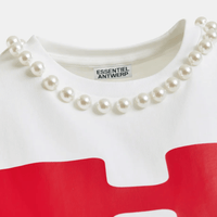 Essentiel Antwerp Isos Beaded Graphic T-Shirt in Red and White – International designer fashion boutique Australia Riada Concept Woollahra