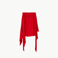 Plan C Asymmetric Viscose Skirt in Fire Red with gathered detail and long draped side panels