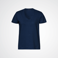 Massimo Alba Woman Flores Deep V-Neck Linen Cotton Jersey T-Shirt in Navy Blue MASSIMO ALBA WOMENS Designer fashion shop online and in store High End fashion boutique Sydney Australia Riada Concept
