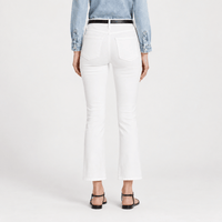 FRAME Le Crop Mini Boot jeans in Blanc at Riada Concept. High-rise white cropped bootcut jeans in soft comfort-stretch denim - back view