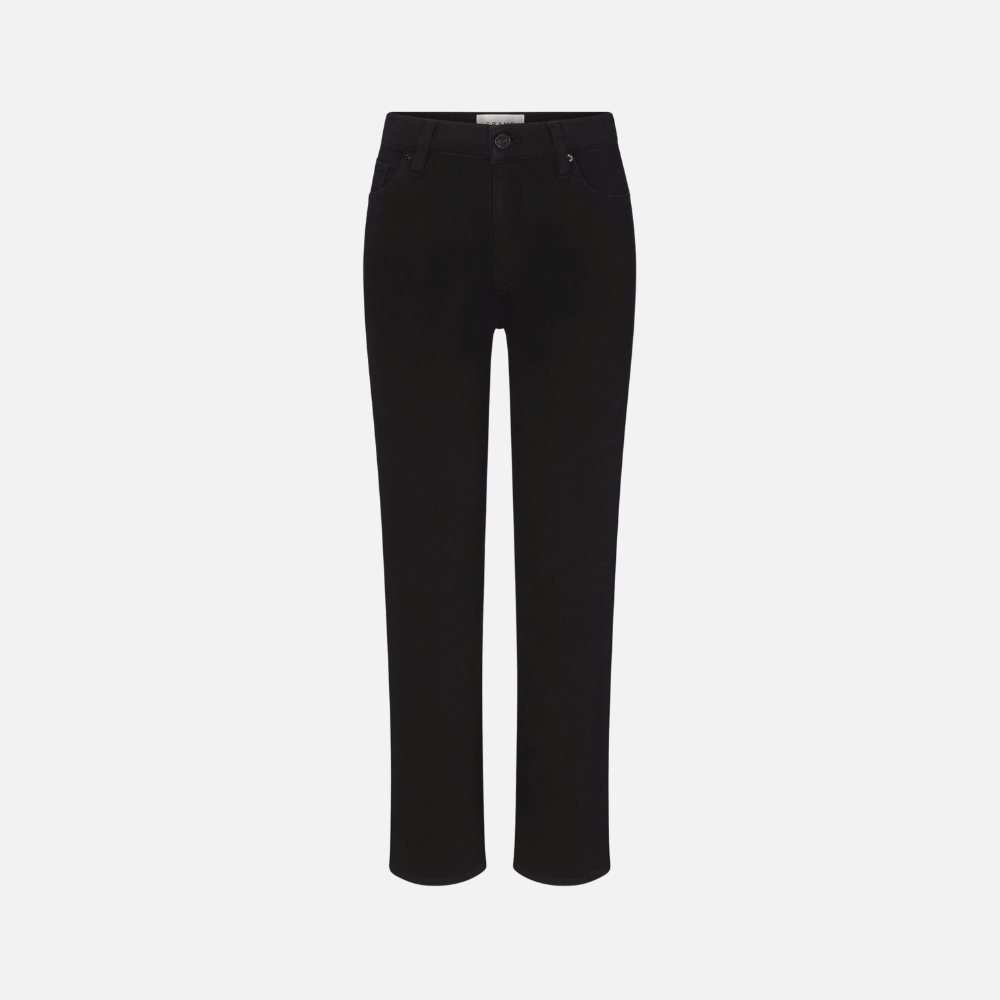 FRAME Le Sleek Straight Jeans in Black at Riada Concept. High-rise ankle-length straight jeans in super-stretch black denim