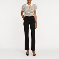 FRAME Le Sleek Straight Jeans in Black at Riada Concept. High-rise ankle-length straight jeans in super-stretch black denim - styled model view