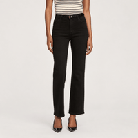 FRAME Le Sleek Straight Jeans in Black at Riada Concept. High-rise ankle-length straight jeans in super-stretch black denim - front view