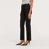 FRAME Le Sleek Straight Jeans in Black at Riada Concept. High-rise ankle-length straight jeans in super-stretch black denim - angle view