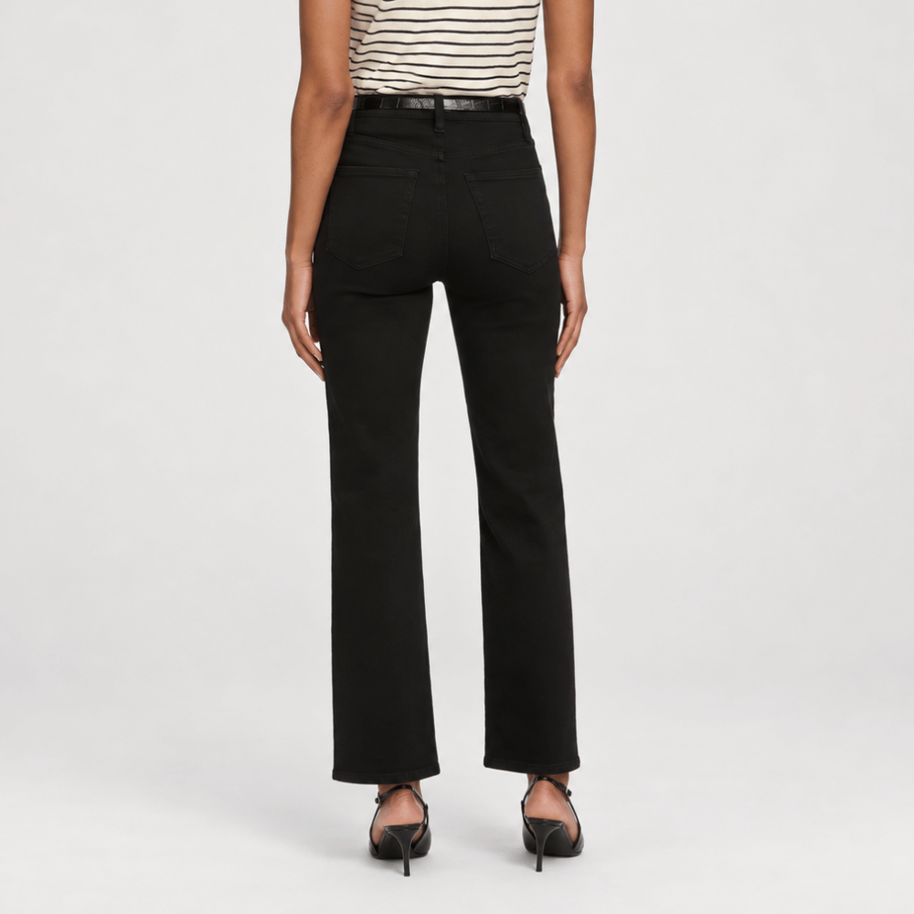 FRAME Le Sleek Straight Jeans in Black at Riada Concept. High-rise ankle-length straight jeans in super-stretch black denim - back view