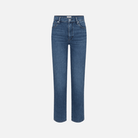 FRAME Le Sleek Straight Jeans in Ease at Riada Concept. High-rise ankle-length straight jeans in super-stretch mid-blue denim