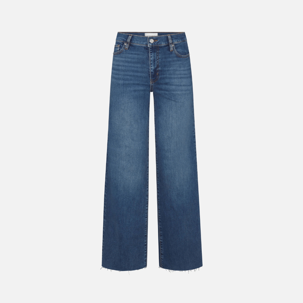 FRAME Le Slim Palazzo Jeans in Canals at Riada Concept. High-rise, full-length wide-leg denim with a raw hem. Shop online Australia-wide or in Sydney.