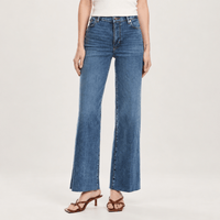 Model front FRAME Le Slim Palazzo Jeans in Canals at Riada Concept. High-rise, full-length wide-leg denim with a raw hem. Shop online Australia-wide or in Sydney.