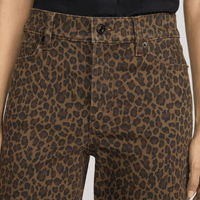 FRAME Le Slim Palazzo Jeans in Leopard at Riada Concept. High-rise wide-leg super-stretch denim in a rich brown animal print - waistband closeup