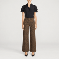 FRAME Le Slim Palazzo Jeans in Leopard at Riada Concept. High-rise wide-leg super-stretch denim in a rich brown animal print - full styled model view