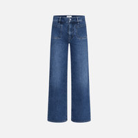 FRAME Le Slim Palazzo Modernist Pocket Jeans in Esteem at Riada Concept. High-rise wide-leg stretch denim with flat patch pockets.