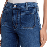 FRAME Le Slim Palazzo Modernist Pocket Jeans in Esteem at Riada Concept. High-rise wide-leg stretch denim with flat patch pockets - close up waistband pocket view