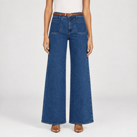 FRAME Le Slim Palazzo Modernist Pocket Jeans in Loner at Riada Concept. High-rise wide-leg stretch denim with flat patch pockets - front view