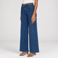 FRAME Le Slim Palazzo Modernist Pocket Jeans in Loner at Riada Concept. High-rise wide-leg stretch denim with flat patch pockets - angle view