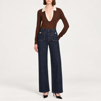 Riada Concept FRAME Le Slim Palazzo Pearl Jeans in Rinse - dark indigo stretch denim with pearl pocket details, front full model view