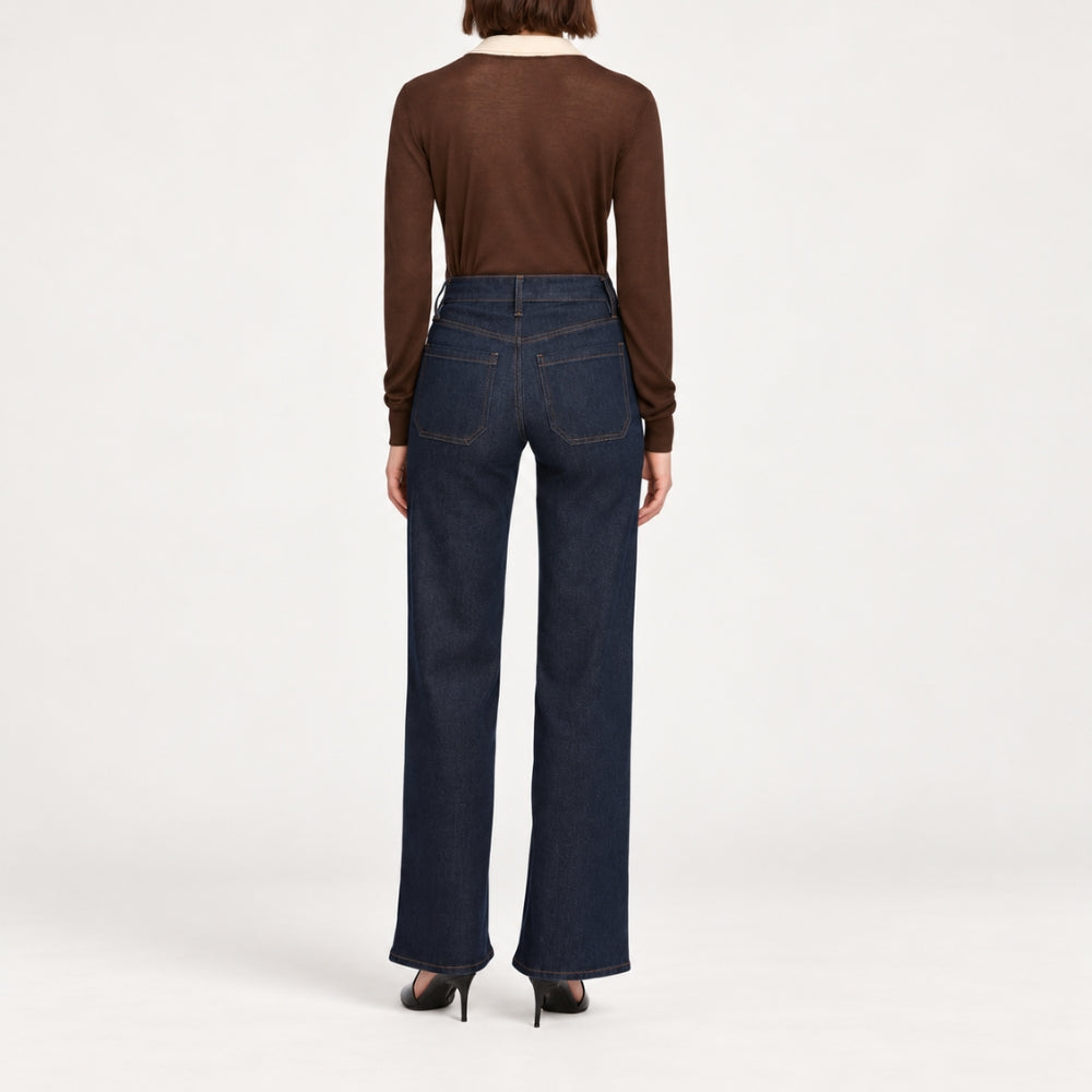 Riada Concept FRAME Le Slim Palazzo Pearl Jeans in Rinse - dark indigo stretch denim with pearl pocket details, back model view
