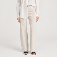 FRAME The Bow Cargo Jeans in Flax at Riada Concept. High-rise rigid denim with flat utility pockets and a sculpted barrel leg - front view