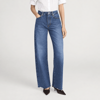 FRAME The Bow Jeans in Acumen New Fray at Riada Concept. High-rise rigid denim with a sculpted barrel leg and raw frayed hem - front view