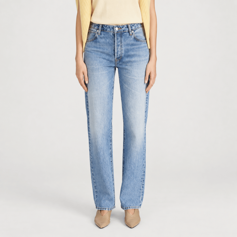FRAME The Essential Jean in Rapture at Riada Concept. Mid-rise full-length straight jeans in rigid regenerative cotton denim - front view
