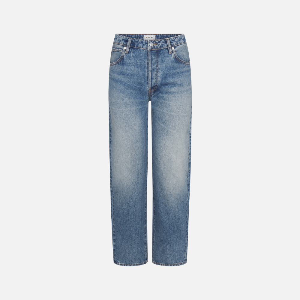 FRAME The Essential Jean in Rapture at Riada Concept. Mid-rise full-length straight jeans in rigid regenerative cotton denim.