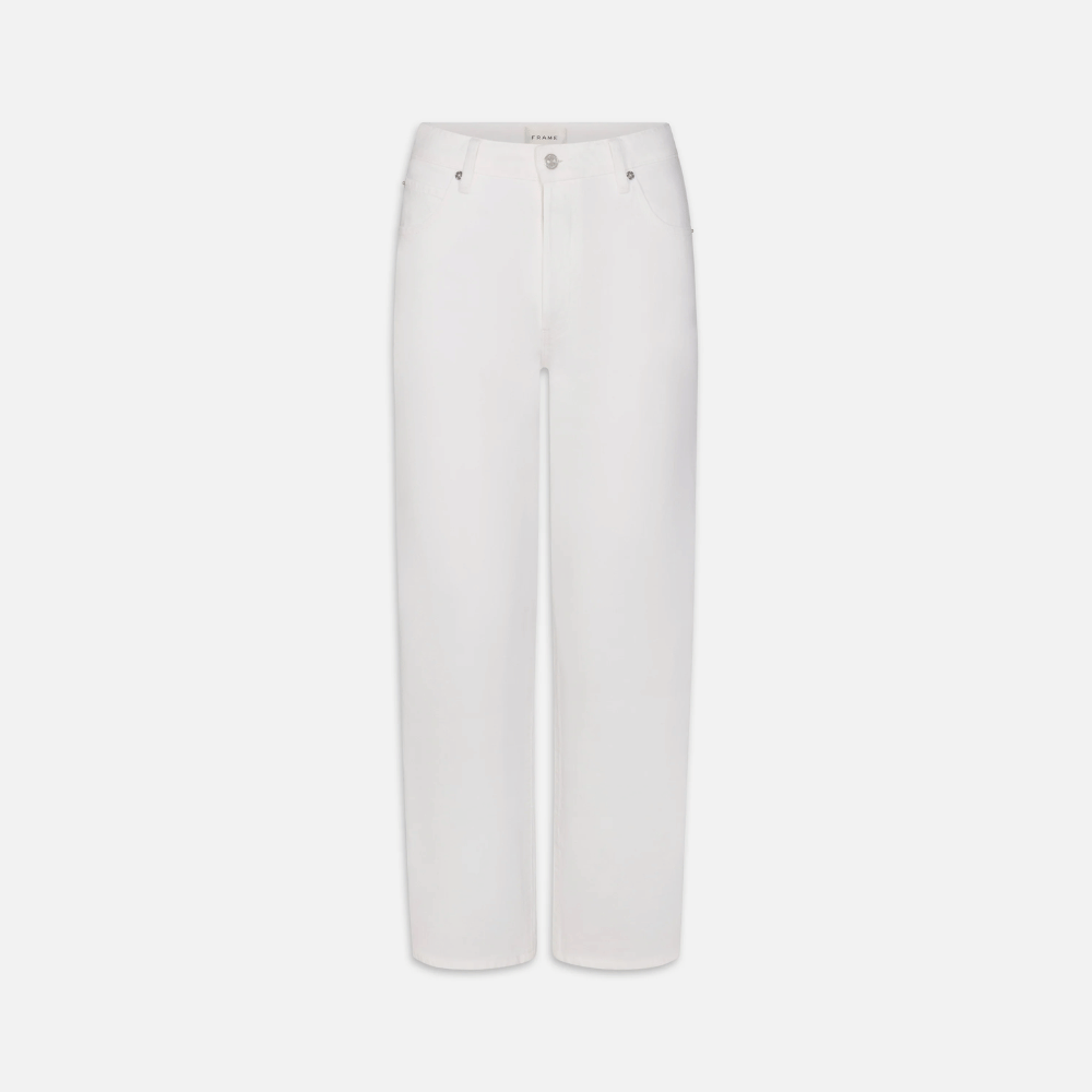 FRAME The Essential Jean in White at Riada Concept. Mid-rise full-length straight jeans in rigid regenerative cotton denim.