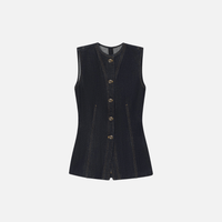 FRAME The Form Vest in Rinse at Riada Concept. Sculpted rigid indigo denim waistcoat with princess seams and silver buttons