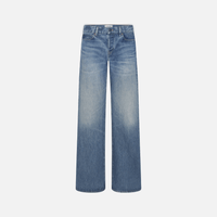 FRAME The Gray Jean in Rapture at Riada Concept. Low-rise rigid denim with a long wide-leg flare, button fly and 34-inch inseam.