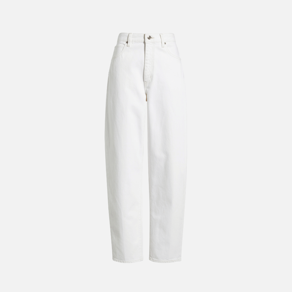 FRAME The Neat jeans in Au Natural Clean at Riada Concept. High-rise off-white barrel jeans in rigid 100% cotton denim.