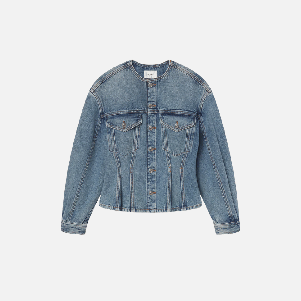 FRAME The Nipped Collarless Denim Jacket in Umbria – International designer fashion boutique Australia Riada Concept Woollahra