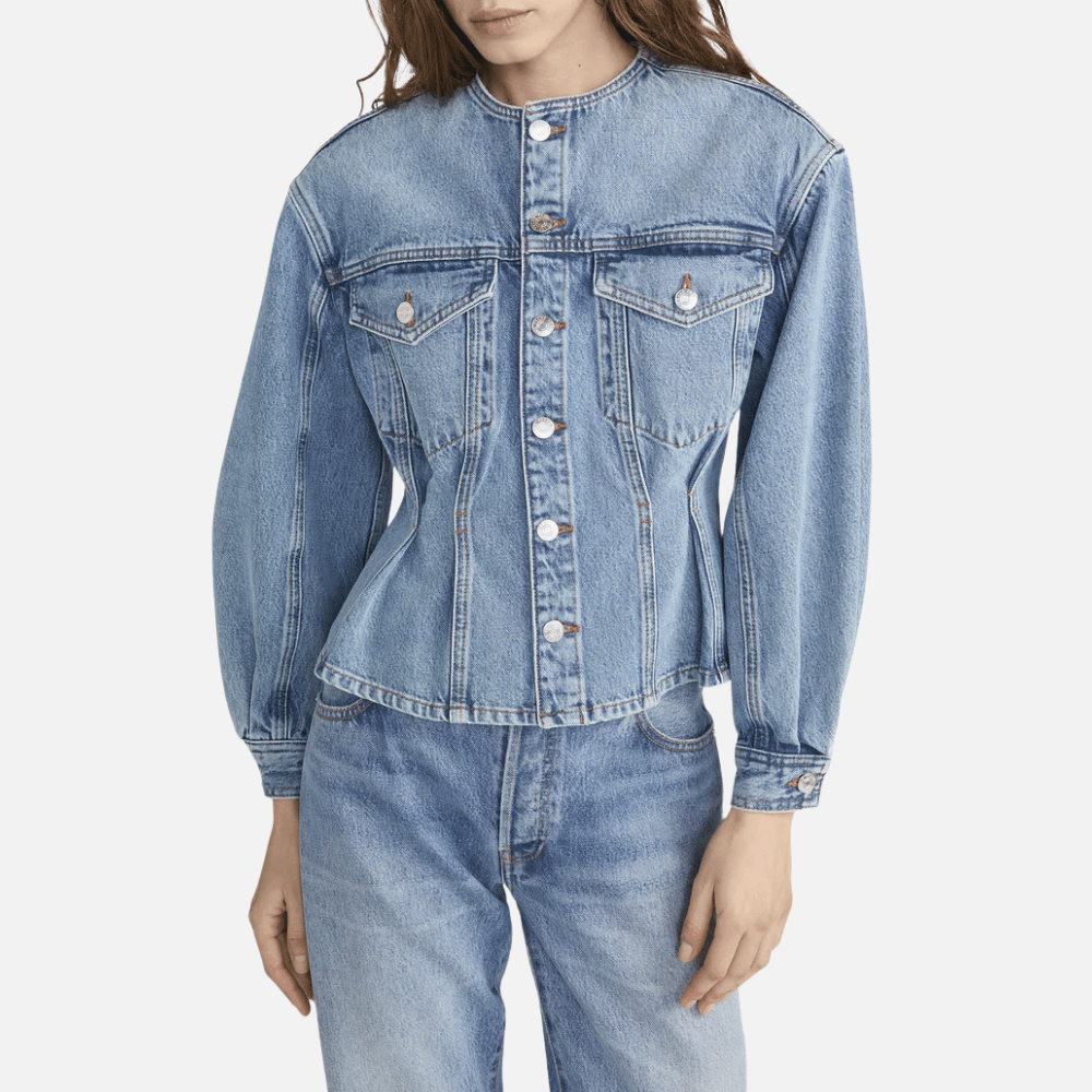 FRAME The Nipped Collarless Denim Jacket in Umbria – International designer fashion boutique Australia Riada Concept Woollahra