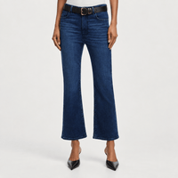 FRAME The Reboot Crop Jeans in Trick dark indigo high-rise cropped bootcut on model - front