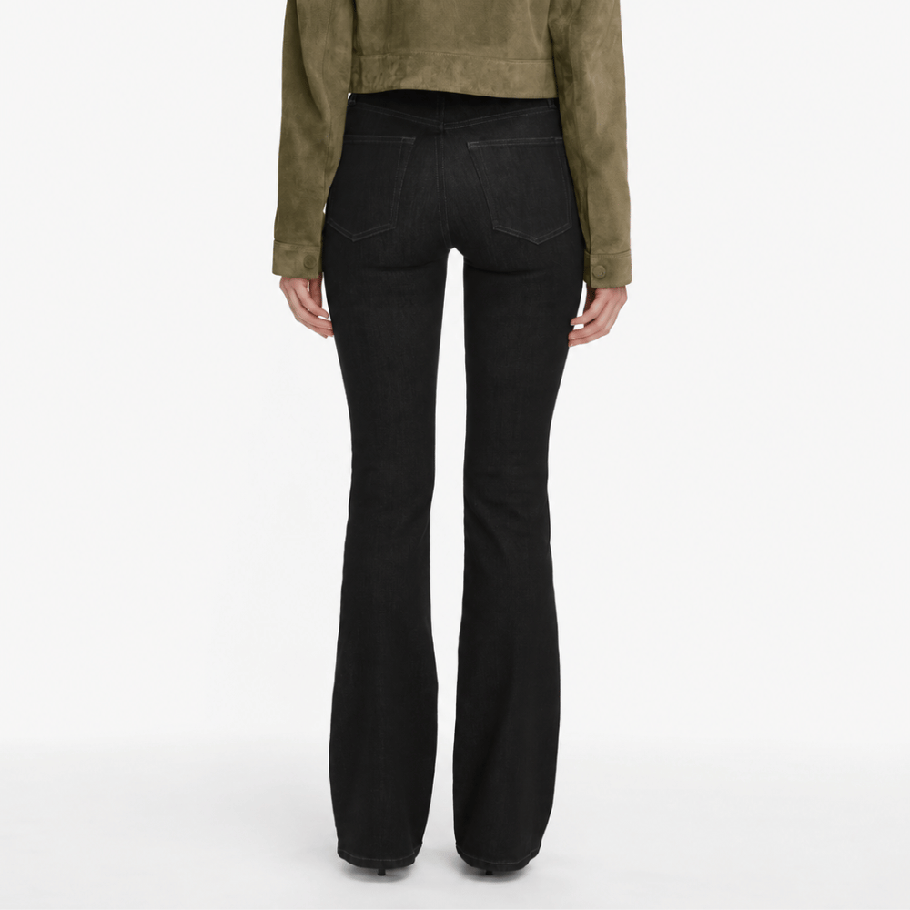 FRAME The Reboot Jeans in Black high-rise full-length bootcut styled on model - back