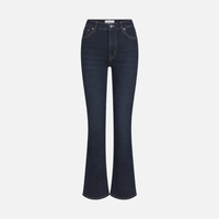 Shop FRAME The Reboot Jeans in Stargirl at Riada Concept. High-rise full-length bootcut jeans in dark indigo stretch denim with golden contrast stitching.