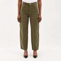 RAME Ultra High Rise Barrel Jeans in Washed Fatigue at Riada Concept. Ultra-high-rise olive cargo jeans in rigid cotton - front view