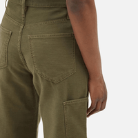 RAME Ultra High Rise Barrel Jeans in Washed Fatigue at Riada Concept. Ultra-high-rise olive cargo jeans in rigid cotton - close-up back pockets