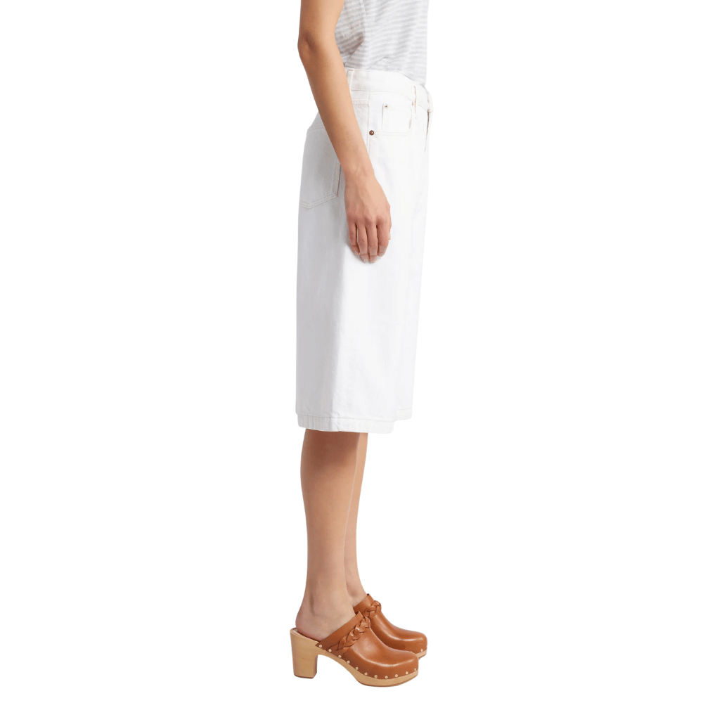 FRAME The Boy Short High-Rise Wide-Leg Knee-Length Denim Shorts in Off-White FRAME DENIM Designer fashion shop online and in store High End fashion boutique Sydney Australia Riada Concept