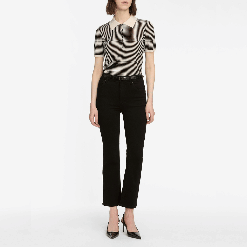 FRAME The Reboot Crop High Rise Bootcut Jeans in Black FRAME DENIM Designer fashion shop online and in store High End fashion boutique Sydney Australia Riada Concept