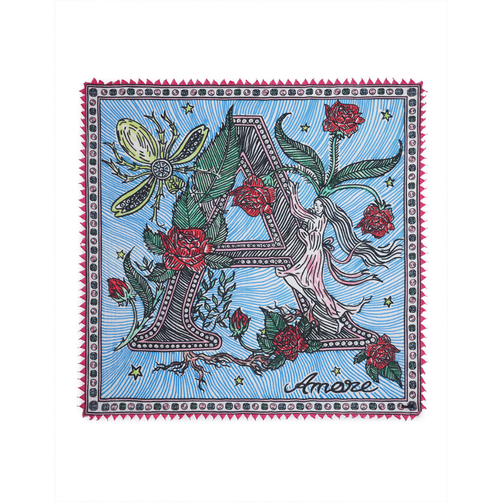 Faliero Sarti Amore Oversized Square Cotton Silk Scarf in Blue – International designer fashion boutique Australia Riada Concept Woollahra