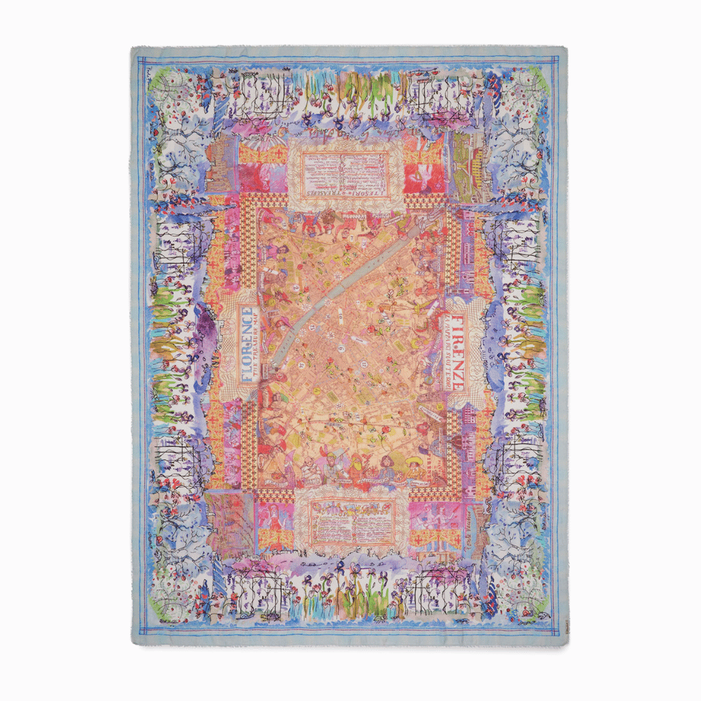 Faliero Sarti Florence Map Modal Silk Stole in Multicolour – International designer fashion boutique Australia Riada Concept Woollahra