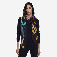 Faliero Sarti HAPPINESS Black Modal Cashmere Scarf with Multicolour Lettering