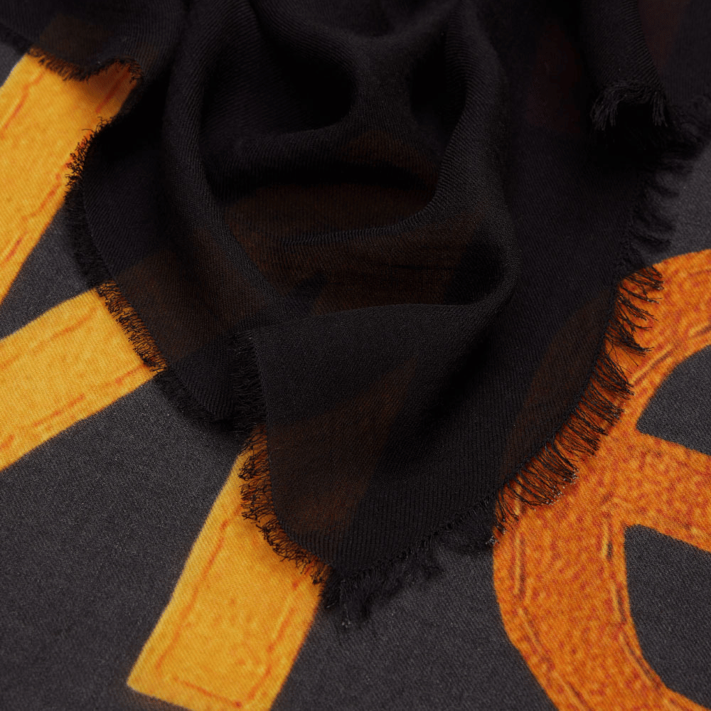 Faliero Sarti HAPPINESS Black Modal Cashmere Scarf with Multicolour Lettering