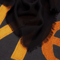 Faliero Sarti HAPPINESS Black Modal Cashmere Scarf with Multicolour Lettering