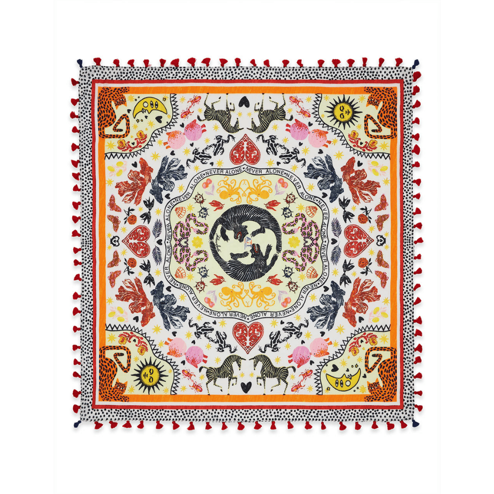 Faliero Sarti Life Oversized Square Cotton Silk Scarf with Pom-Pom Trim – International designer fashion boutique Australia Riada Concept Woollahra