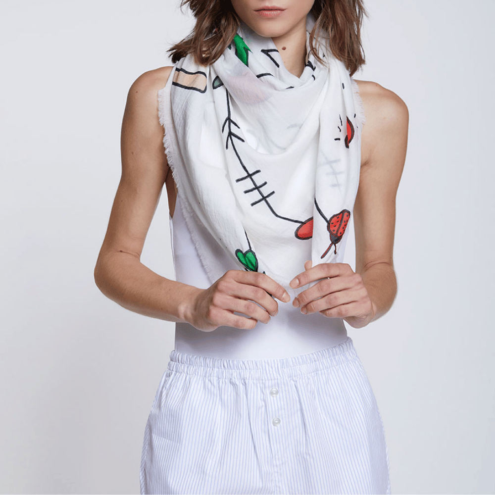 Faliero Sarti Magic Oversized Square Cotton Silk Scarf in White – International designer fashion boutique Australia Riada Concept Woollahra