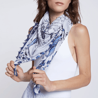 Faliero Sarti Marcy Oversized Square Cotton Silk Scarf in Blue – International designer fashion boutique Australia Riada Concept Woollahra