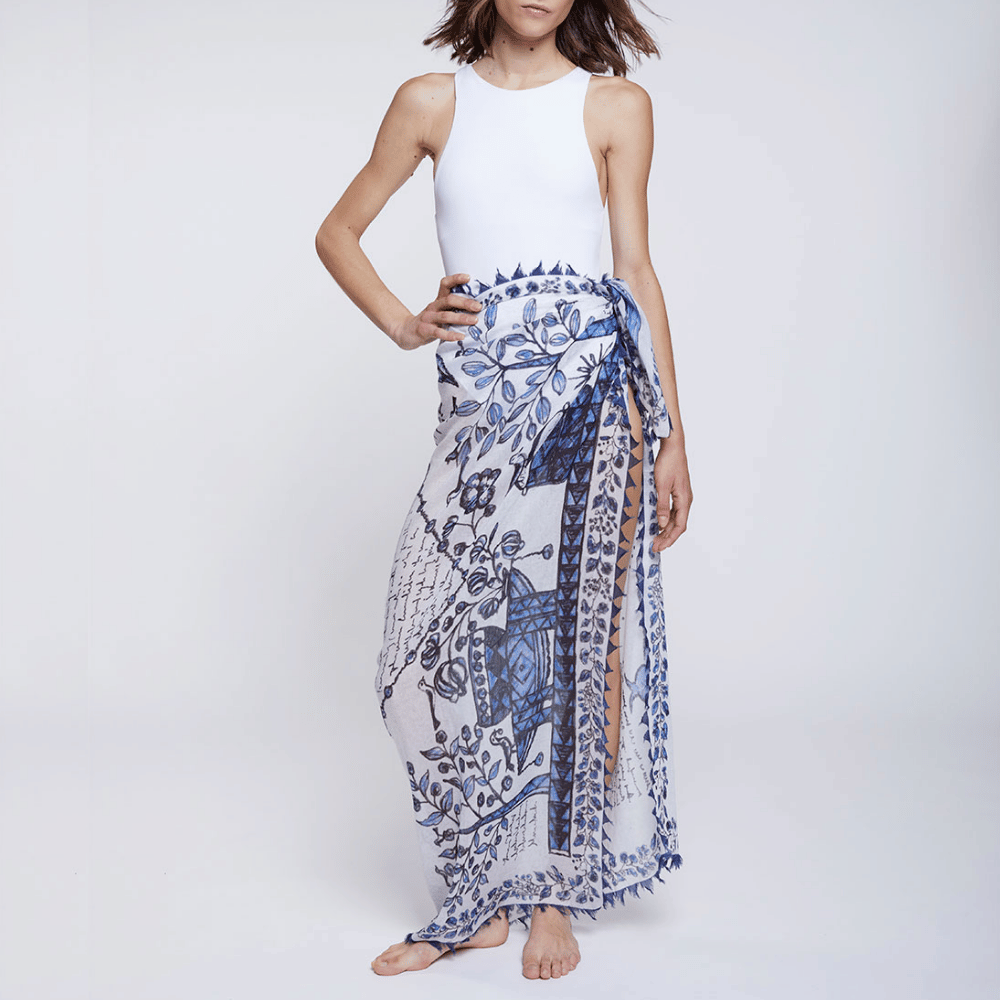 Faliero Sarti Marcy Oversized Square Cotton Silk Scarf in Blue – International designer fashion boutique Australia Riada Concept Woollahra